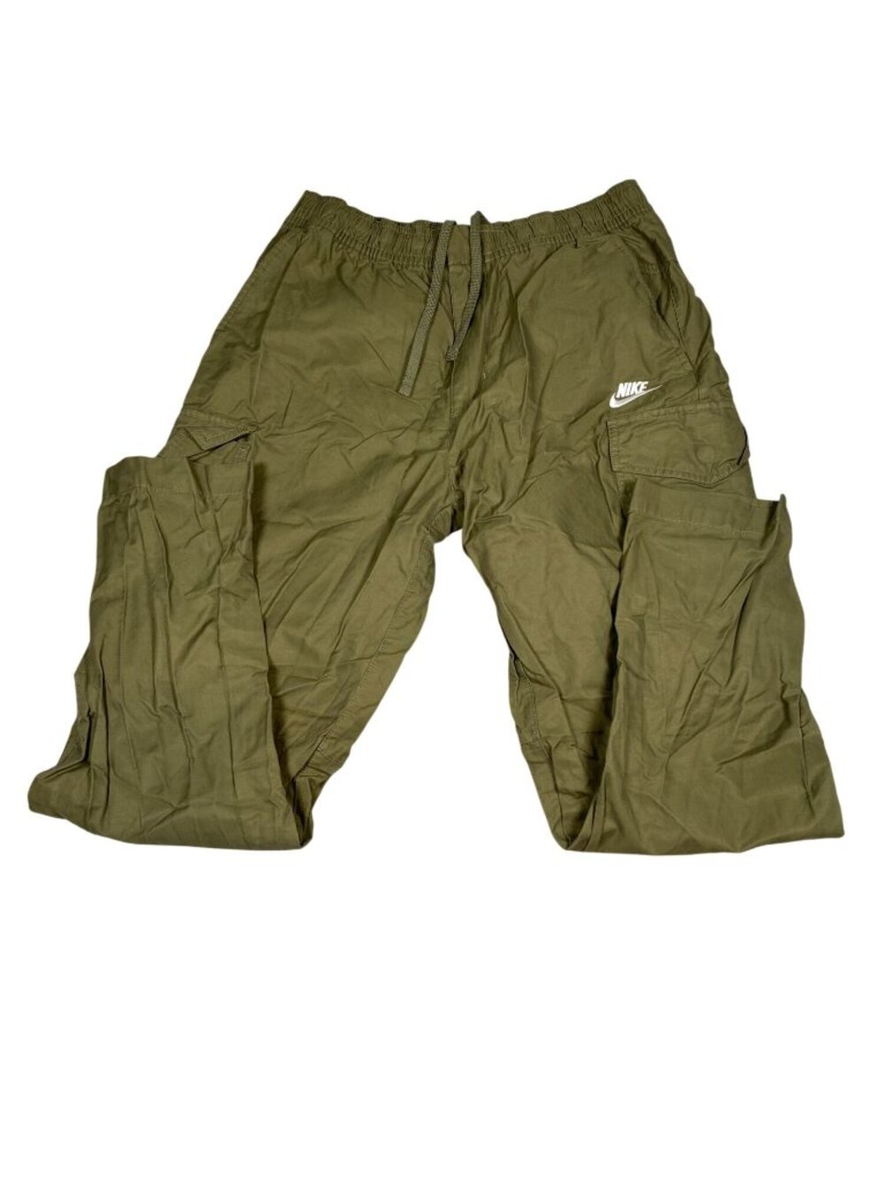 Nike Cargo Pants Olive Green L Pockets Drawstring Waist Lightweight Casual Cotto